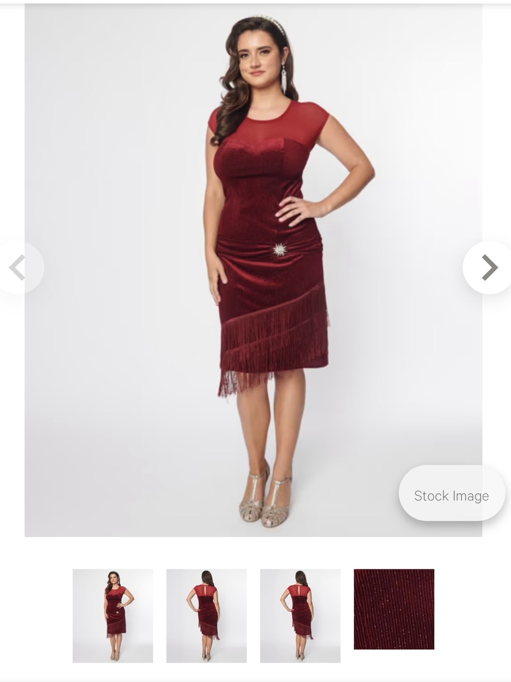 NWT Unique Vintage 1920s Burgundy Velvet Fringe Flapper Dress - Size XS/2